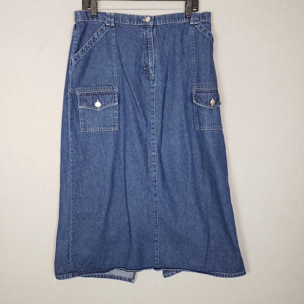 220 Hickory Denim Midi Skirt Modest Trad Cottagecore Bohemian 100% Cotton Size L